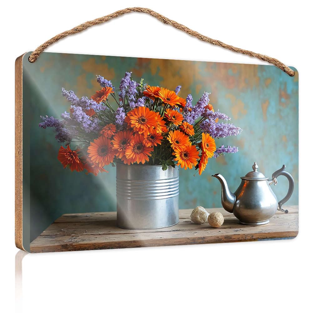Wooden Decorative Plaque Flowers In A Metal Container On A Wooden Table. Office Decor For Wall Funny Porch Decorations(23X35CM)