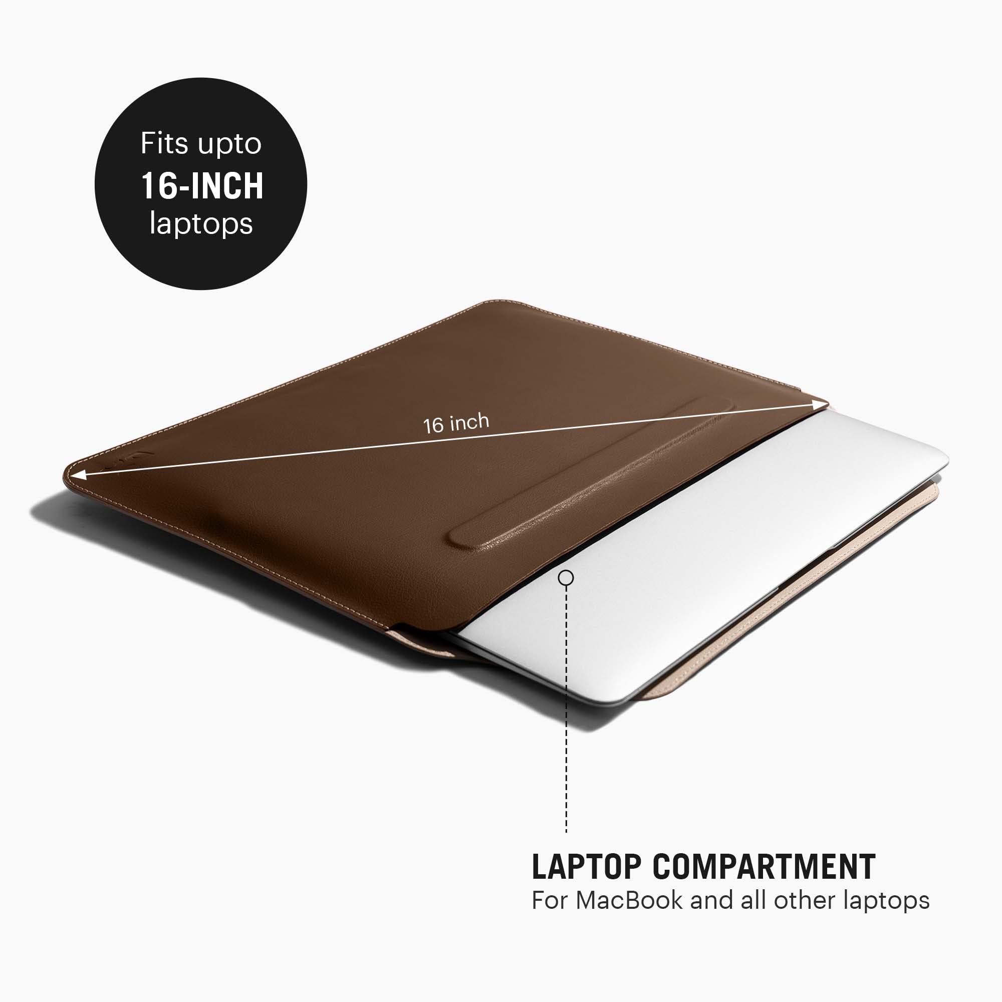 DailyObjects Snap On Envelope Sleeve for MacBook Pro 16 Inch Solid Walnut Brown Lightweight Faux Leather for Laptops iPads Flip Top Magnetic