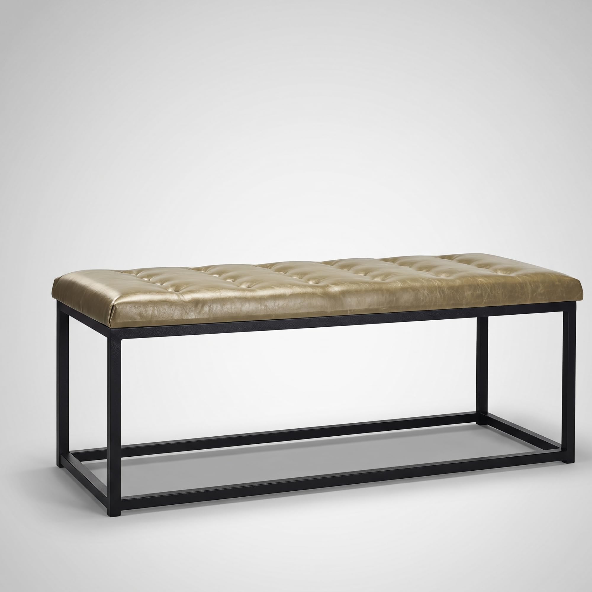 APRODZ Bench for Living Room Velvet Upholstered Tufted Interior with Metal Leg End of Ottoman Multipurpose Elegant 2 Seater Bed Bench for Bedroom, Entry Way for Home (Tan)-image-30