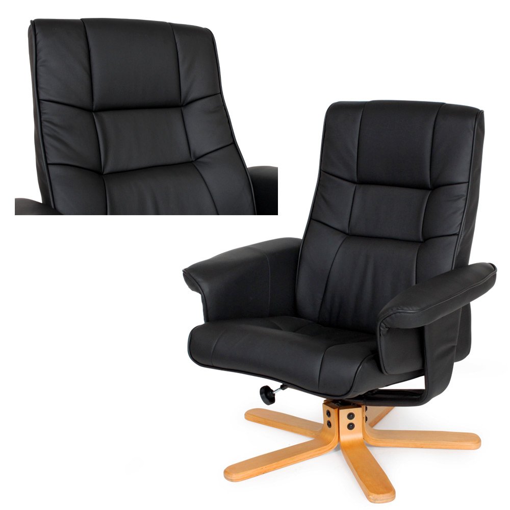 tectake® Poltrona TV Relax Reclinabile, Poggiapiedi, Ecopelle, Schienale Regolabile, Imbottitura Confortevole, Girevole a 360°, Piedini in Legno Robusti, 95x78x75-100 cm - Base a Croce, Nero/Beige
