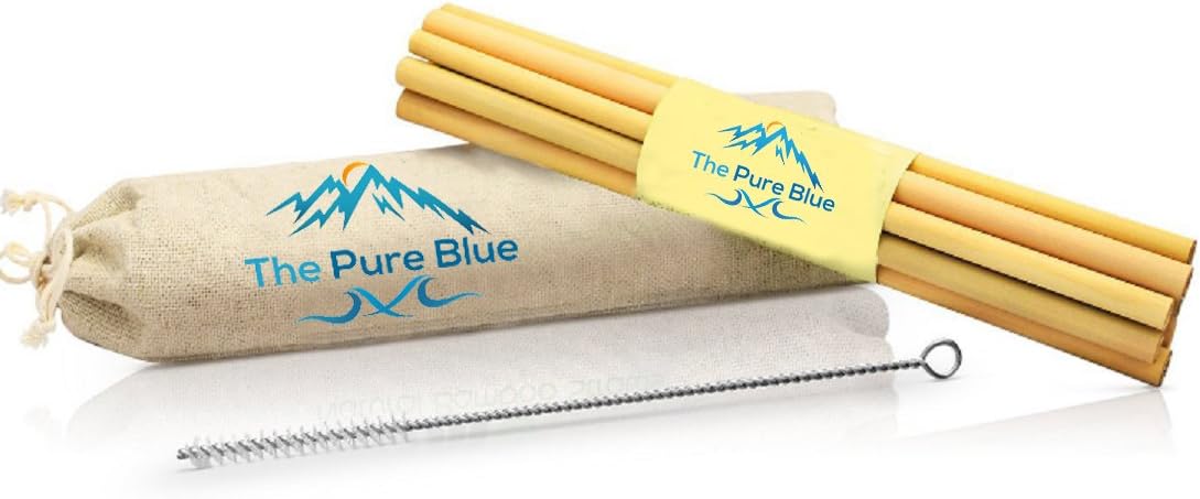 Organic Eco-Friendly Bamboo Drinking Straws, Biodegradable Ethically Sourced + Cleaning Brush, Nature-Friendly Jute Bag and Recycled Box Packaging. (6, + Biodegradable Bag)