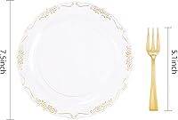 Vista 2 de LIYH 200 Piezas Platos de Postre de Plástico Transparente Dorado 7.5" y Tenedores para Pastel 5" - Platos de Plástico Pequeños Transparentes