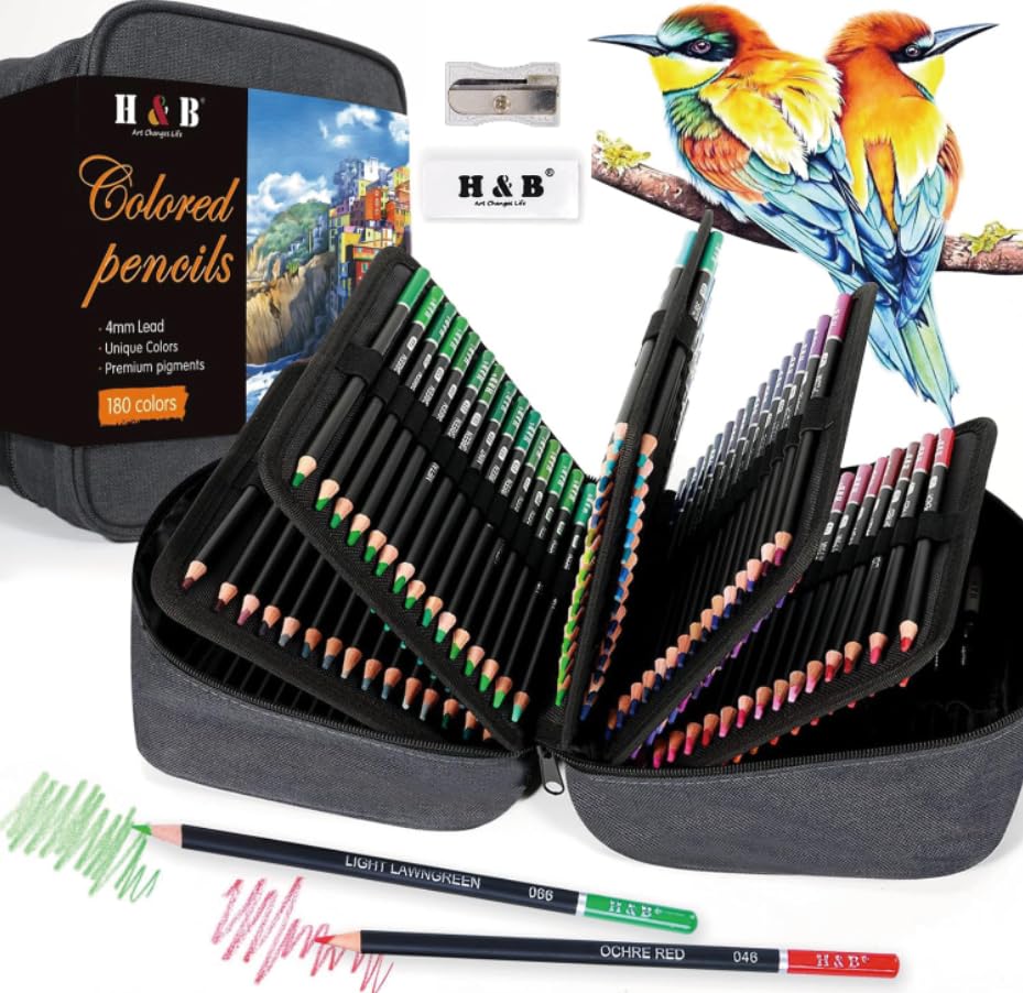180 Colored Pencils for Adult Coloring, Drawing Art Supplies Kit for Artists Adults Kids with Vibrant Colors for Sketching, Shading & Coloring in Gift Box, Sketching Kit for Drawing