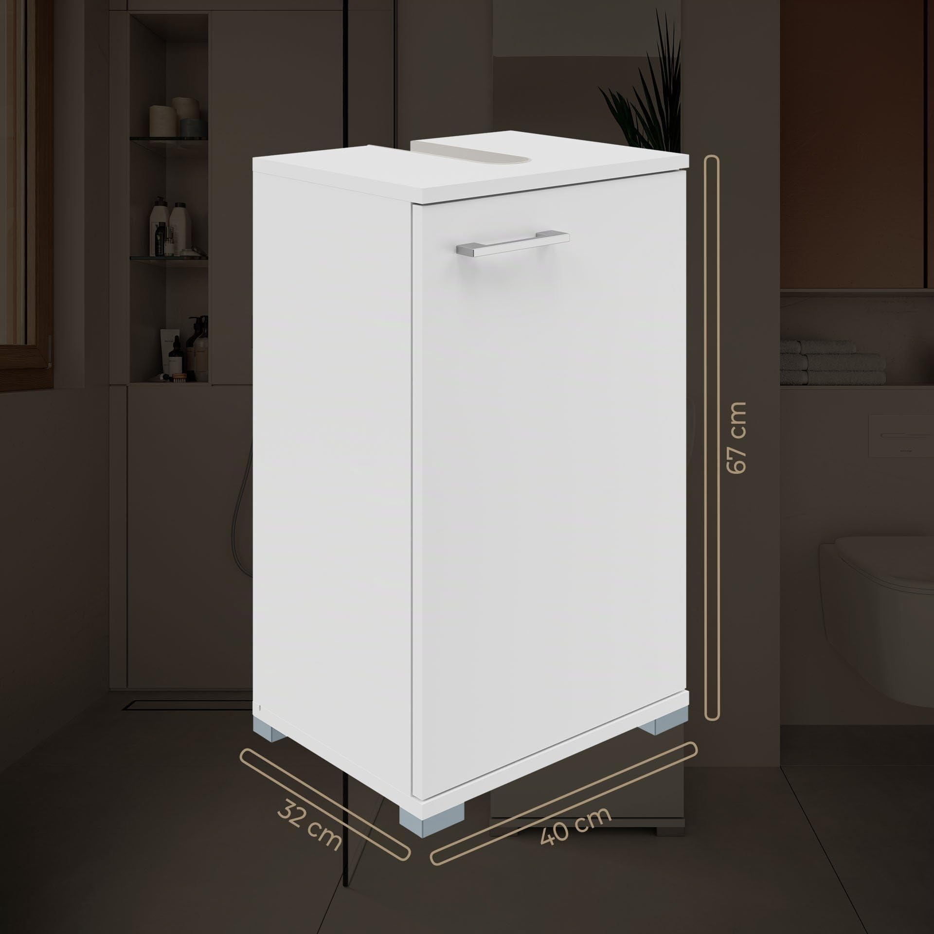 Probus Armario básico para baño de 40 cm – Moderno Armario bajo Lavabo en diseño Blanco con Mucho Espacio de Almacenamiento, Fabricado en Alemania, Color Blanco