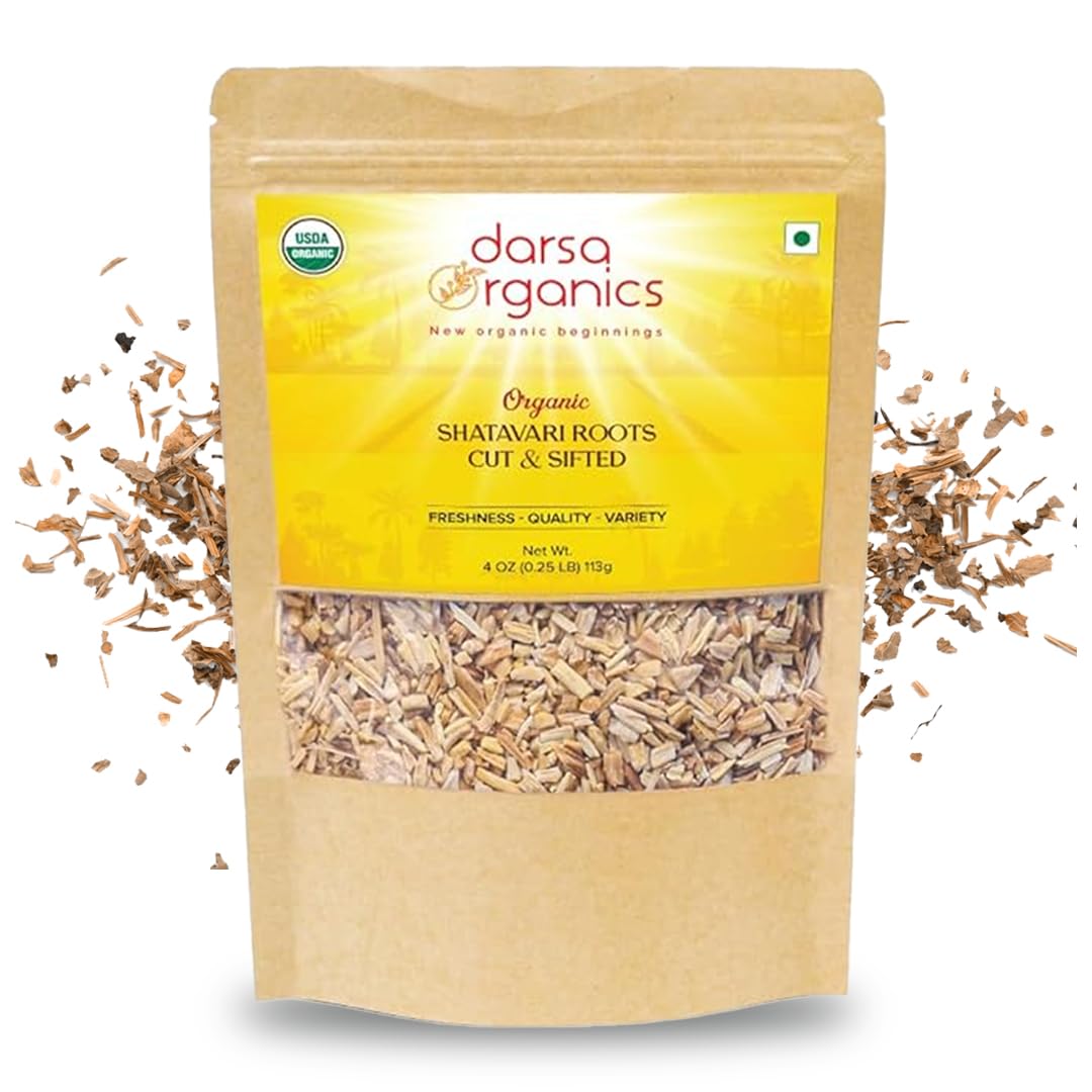 Shatavari Cut & Sifted - 4 oz, Organic Asparagus Racemosus Root from India, USDA Certified, Non-GMO, Perfect for Shatavari Tea, Supports Women's Health & Lactation, Gluten-FreeUSDA Organic