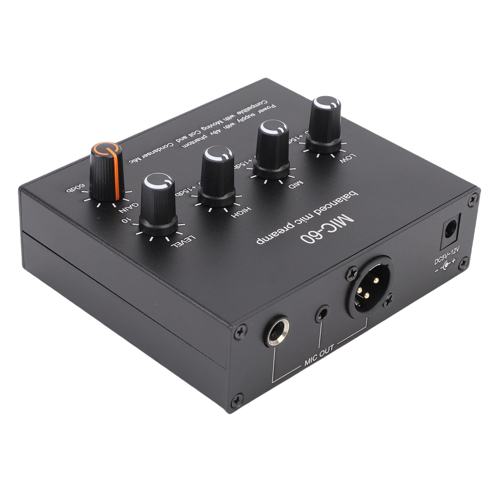 KIMISS Amplificatore di Guadagno del Preamplificatore Microfonico per Microfoni Dinamici e a Condensatore con Alimentazione a 48 V, Ingressi Compatibili da 3,5 Mm, 6,35 Mm, XLR