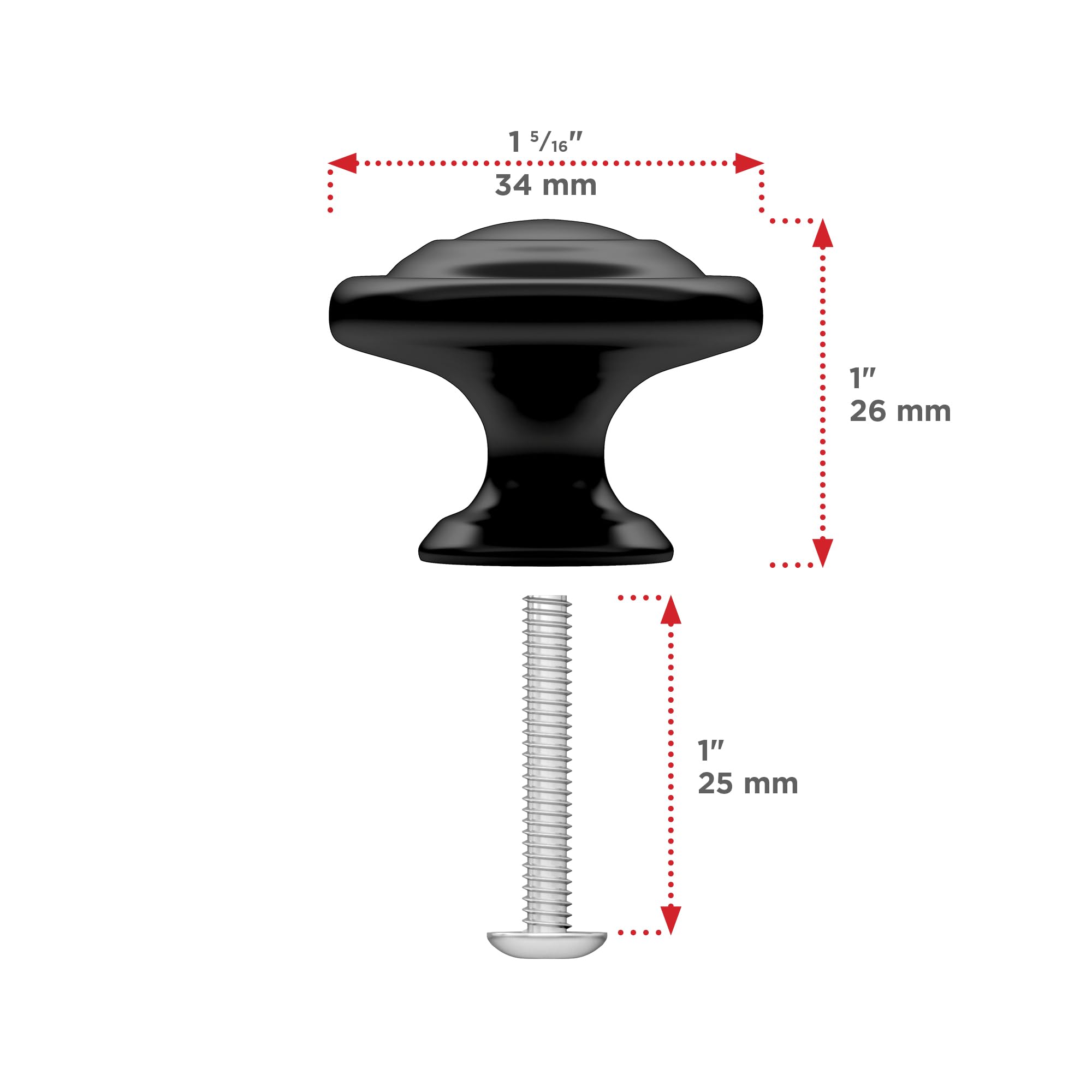 Richelieu Hardware BP10734900 Traditional Metal Knob-1073, Matte Black, 1 1/4-in - Image 3
