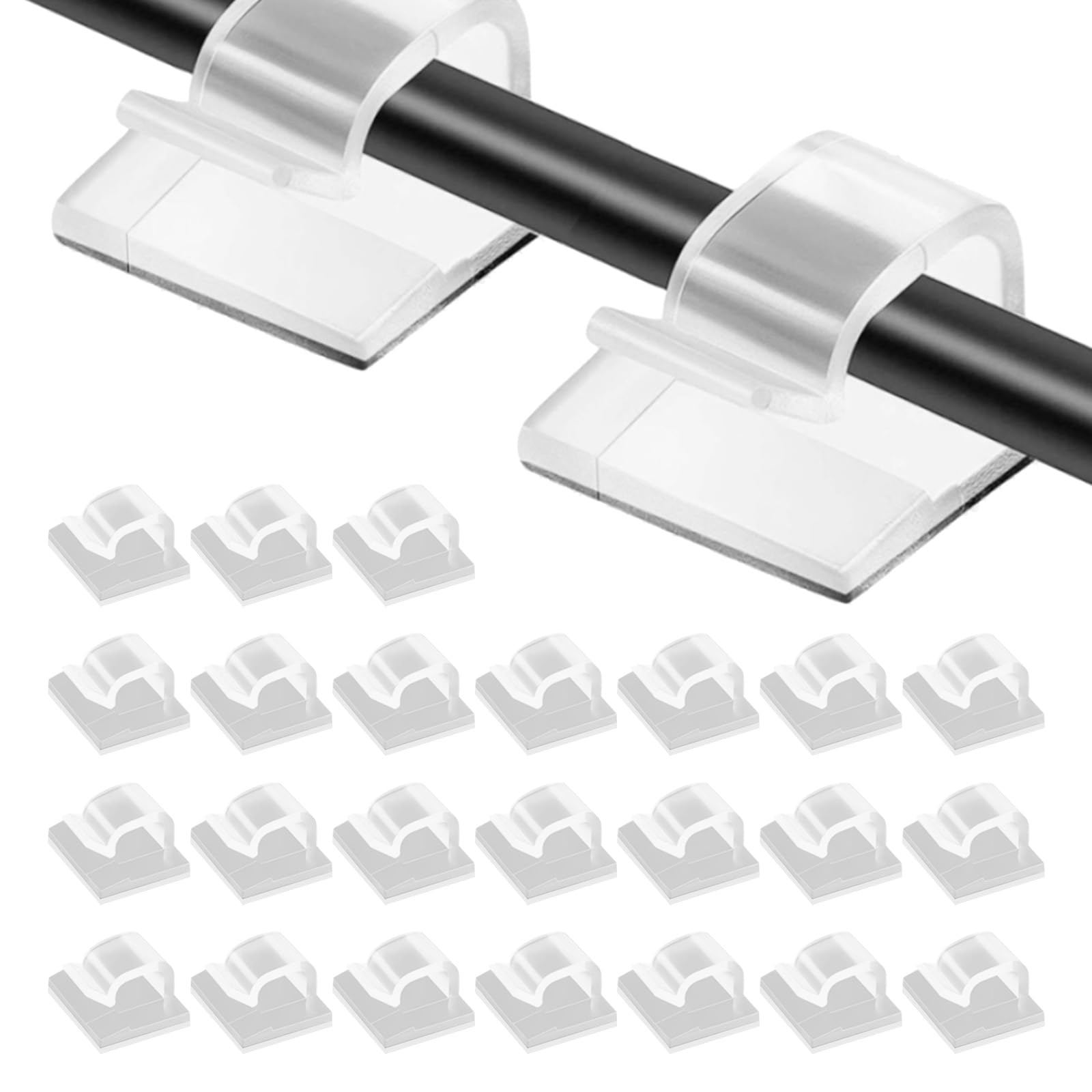 Treetribe White 60Pcs Cable Clips,Self Adhesive Wire Clips Organizer Cord Managemen,Sticky Wire Tidy Hooks For Cable Management, Christmas Hanging Decorations Fairy Light - Transparent