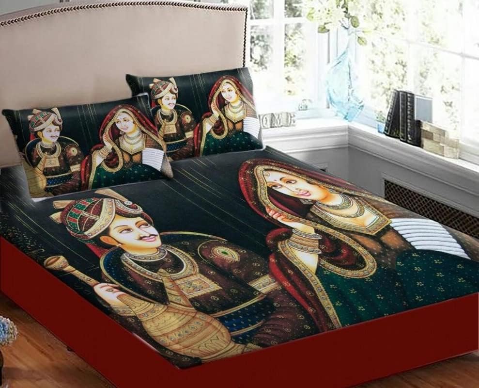 Rensum Double Bedsheet with Pillow Covers for Home - King Size 3D Flatsheets for Double Bed for Bedroom - Velvet Printed Bedsheets for King Bed Bedding Set, 95x105 Inches