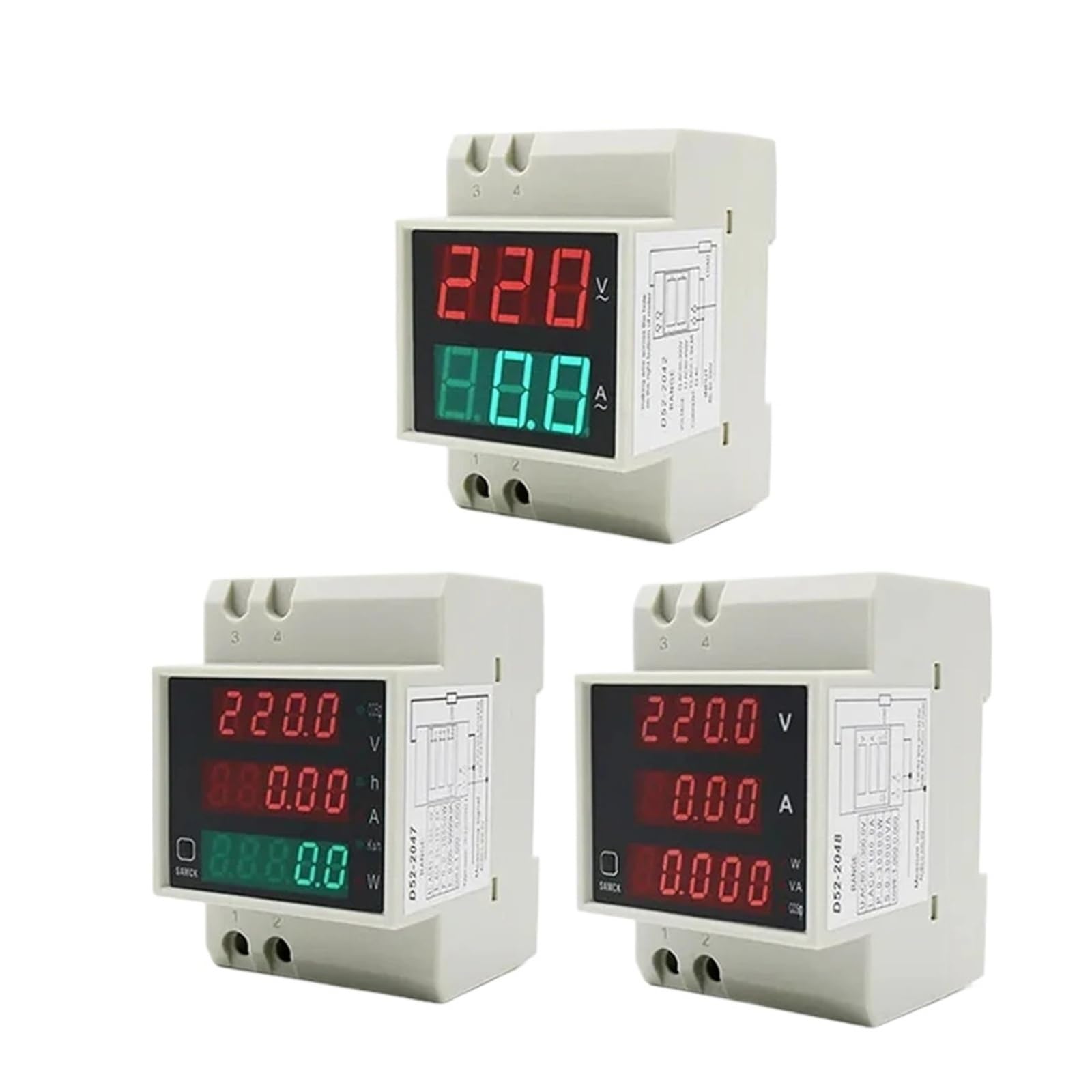 contatore Elettrico Misuratore Multifunzione su Guida DIN AC80-300V AC200-450V 100A Misuratore di energia Digitale Tensione Corrente Fattore di Potenza Attivo Voltmetro(D52-2048,AC 200-450V)