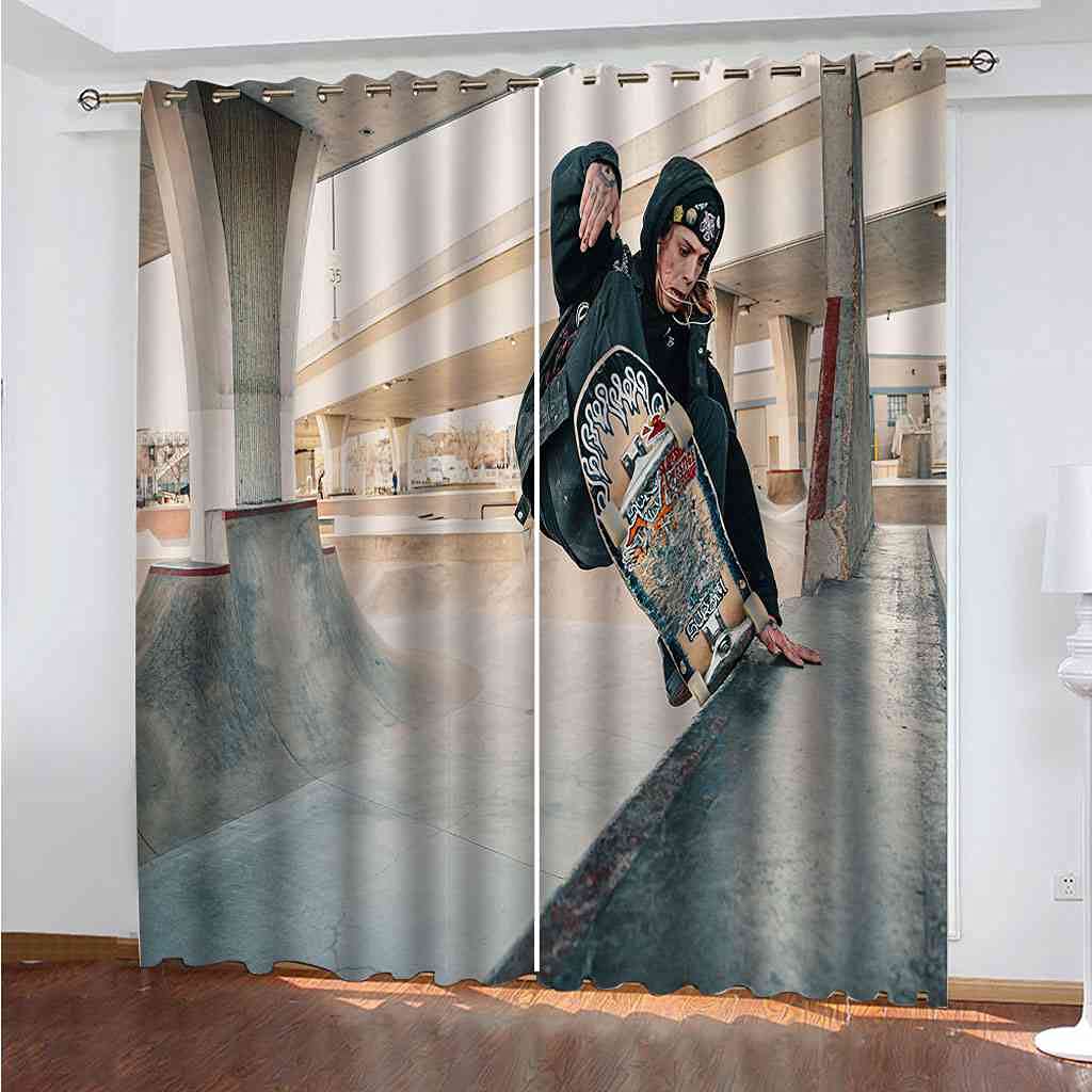 Rideau phonique contre le bruit de rue motif skate 3D occultant thermique pour grand salon