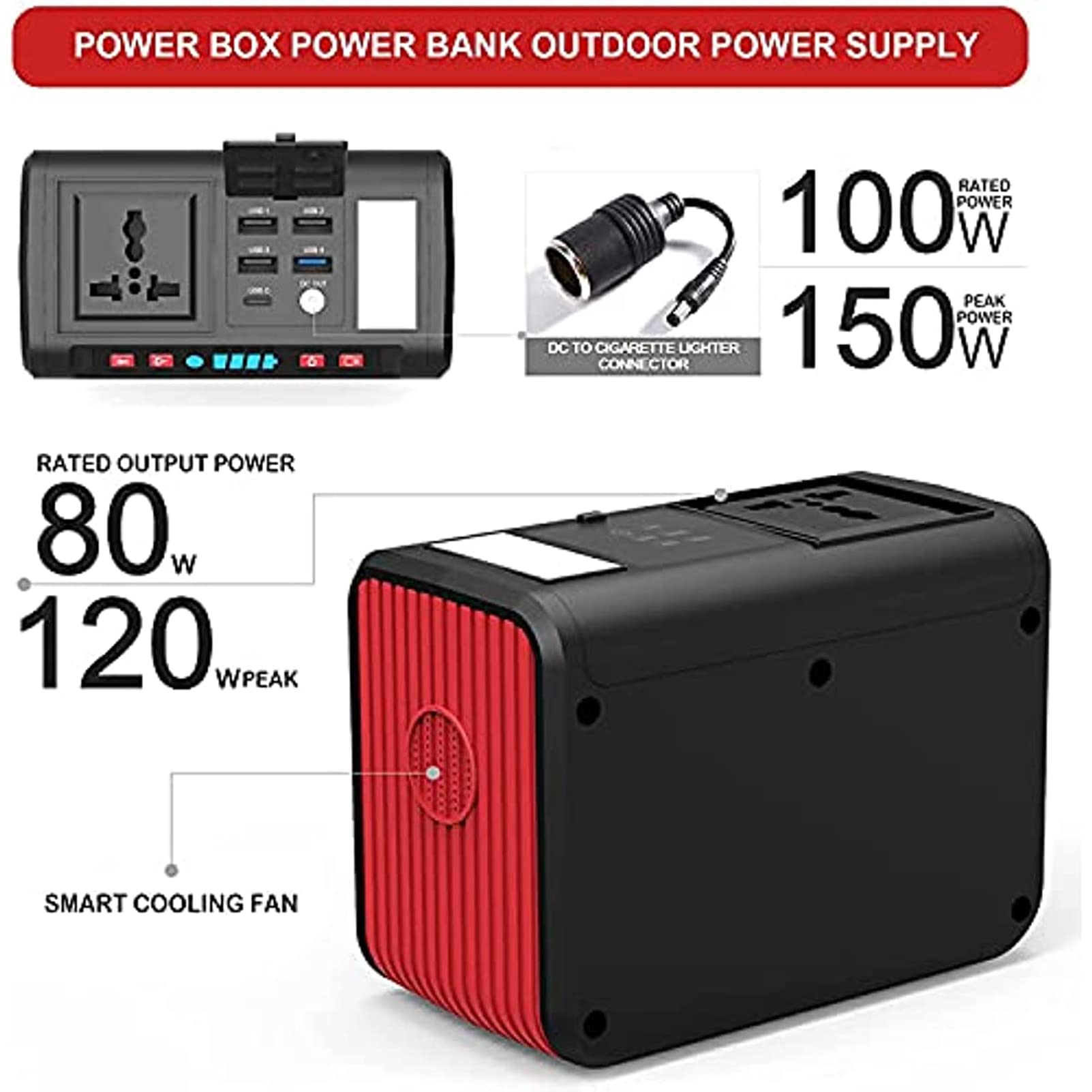 Centrale Elettrica Portatile, Generatore Solare Batteria al Litio di Backup da 74 Wh, Alimentatore di Emergenza per Torcia da 80 W (Picco 120 W), per Viaggi di Vacanza All'aperto Camper Camper