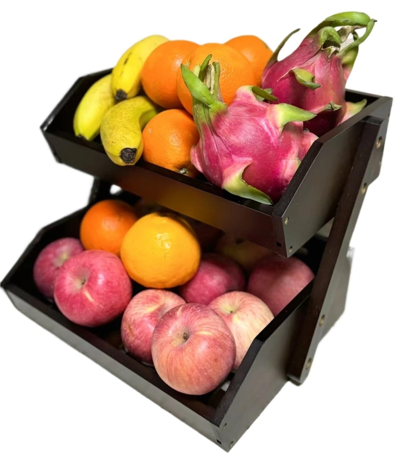GYTTDERFL Kitchen Shelves European Bamboo Fruit Basket, 2-Tier Vegetable Bread Shelf, Minimalist Snack Organizer, Kitchen Dining Table Decorative Tray(Dark 2 layer)