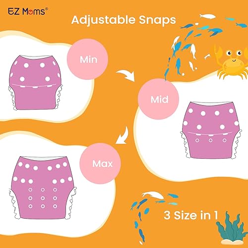 Miniatura 5 de EZ Moms Pañales de natación reutilizables para bebé, 2 unidades, talla única, ajustable, lavable, para recién nacidos, con una toalla de gamuza para