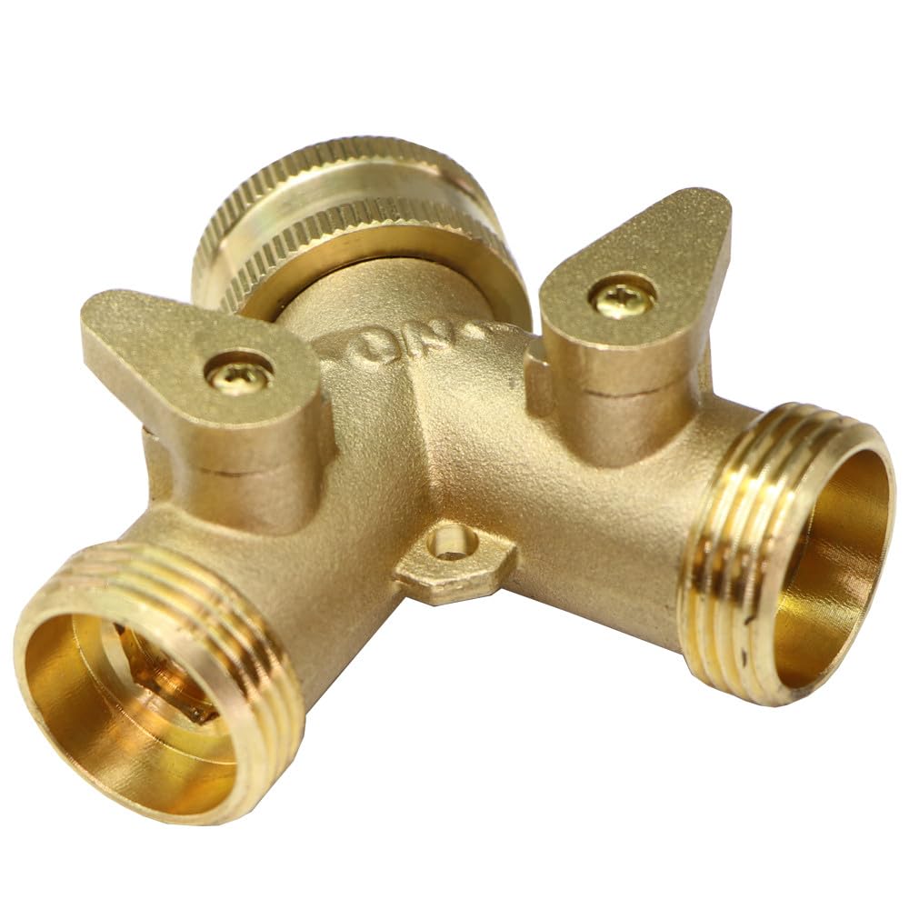Divisor de manguera de latón con válvula de bola de 2 vías y conector en Y para adaptador de manguera de jardín, ideal para grifo al aire libre y sistema de riego doméstico, duradero y eficiente