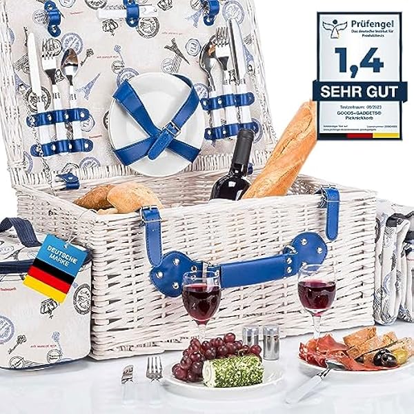 Pilkorg Picknickkorg med picknickbestick, bestick, glas och korkskruv (Picknickkorg - 4 personer)