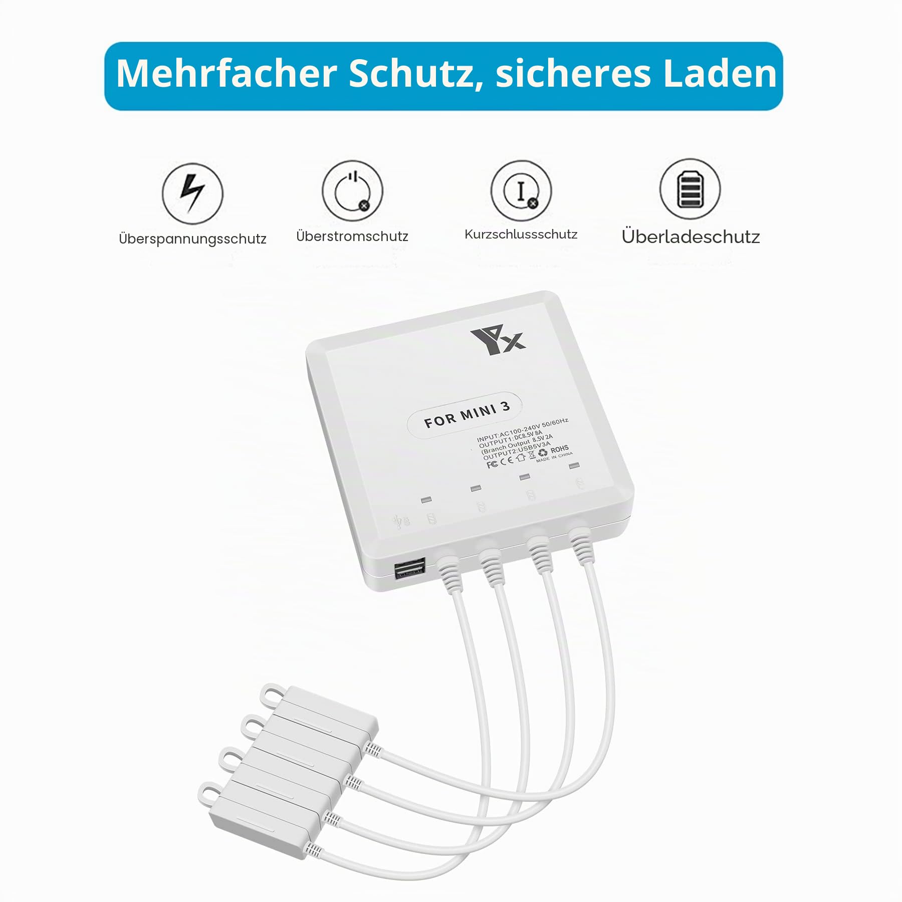 Akku Ladegerät für DJI Mini 4/3 Pro,Mini 3 Drohne,6 in 1 Parallel Battery Charger Hub,Charging Akkuladestation Zubehör