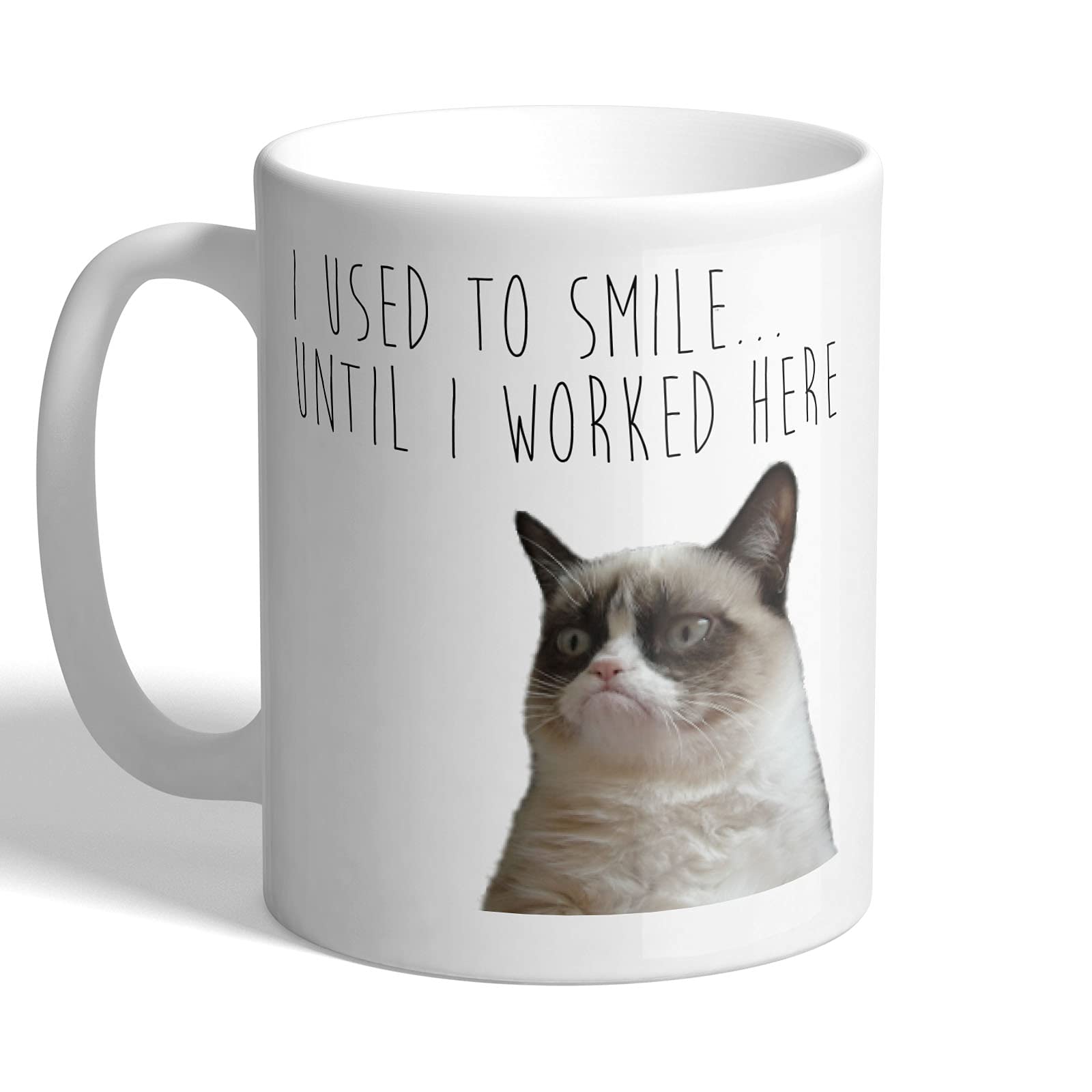 I Love Mugs - I Used to Smile Until I Worked Here - Grumpy Cat - Mug, Ceramic, 11fl.oz.