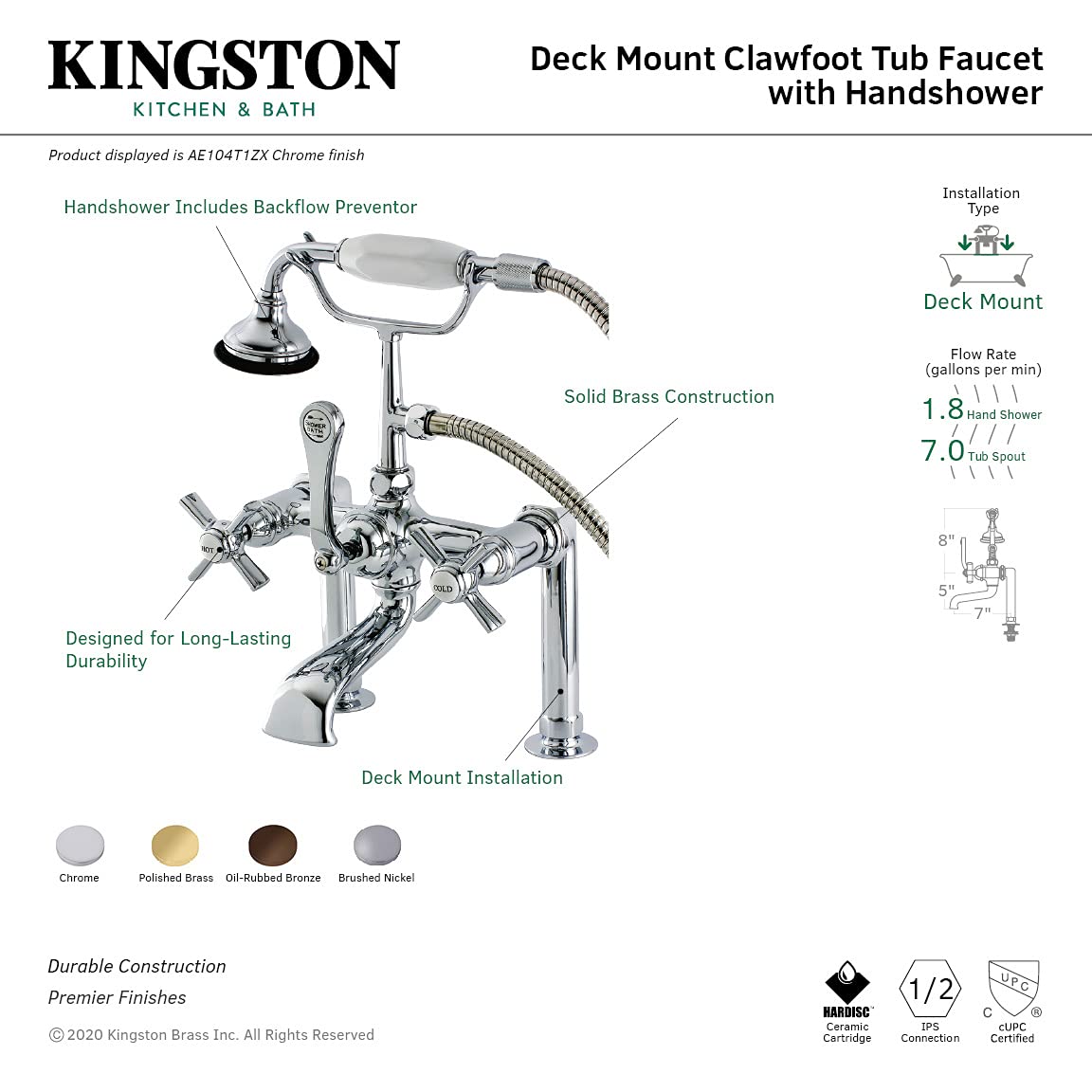 Aqua Vintage AE104T1ZX Millennium Deck Mount Clawfoot Tub Faucet