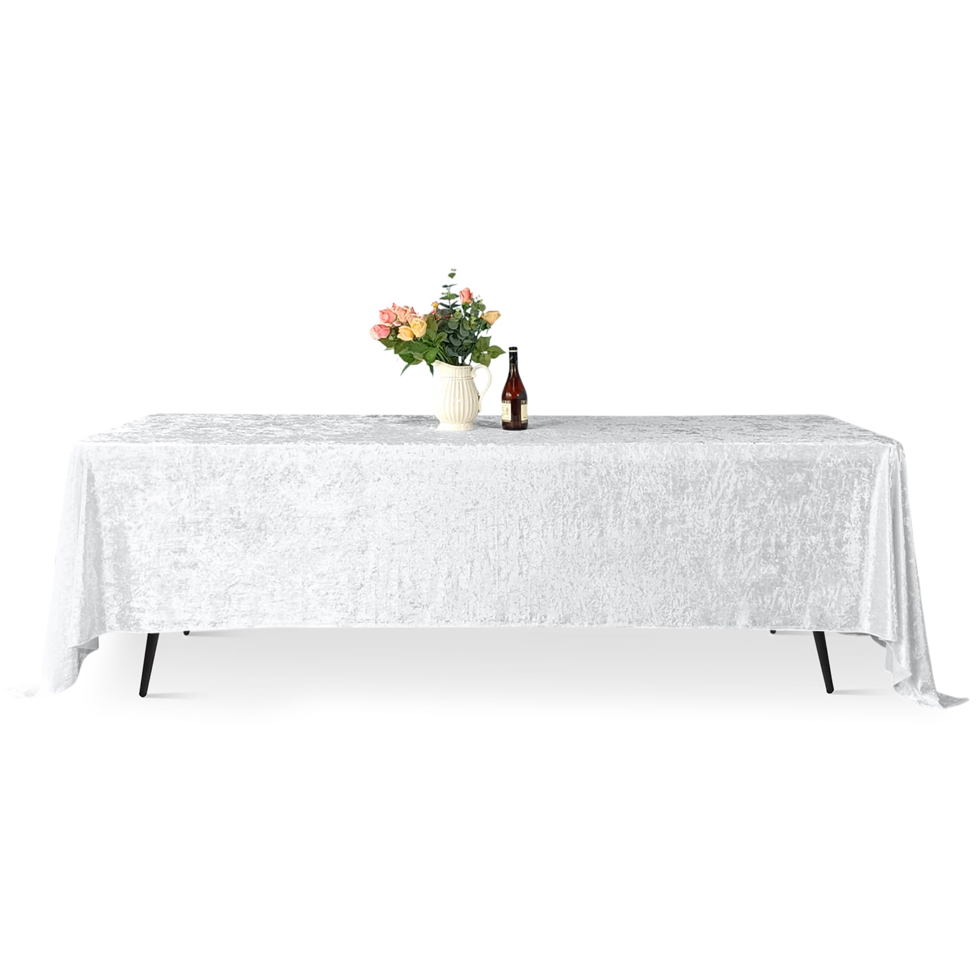 WedDecor Premium Crushed Velvet Tablecloth, 90" x 156" White Rectangle Dining Glitz Soft Fabric Tablecover For Kitchen Wedding Banquet & Special Events Party Table Decoration, Pack of 1 โ image 1