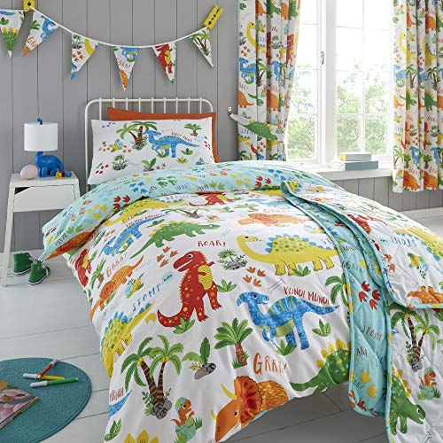 Happy Linen Company Mädchen/Jungen Stepp-Tagesdecke - mit niedlichen Dinosauriern - wendbar - Image 3
