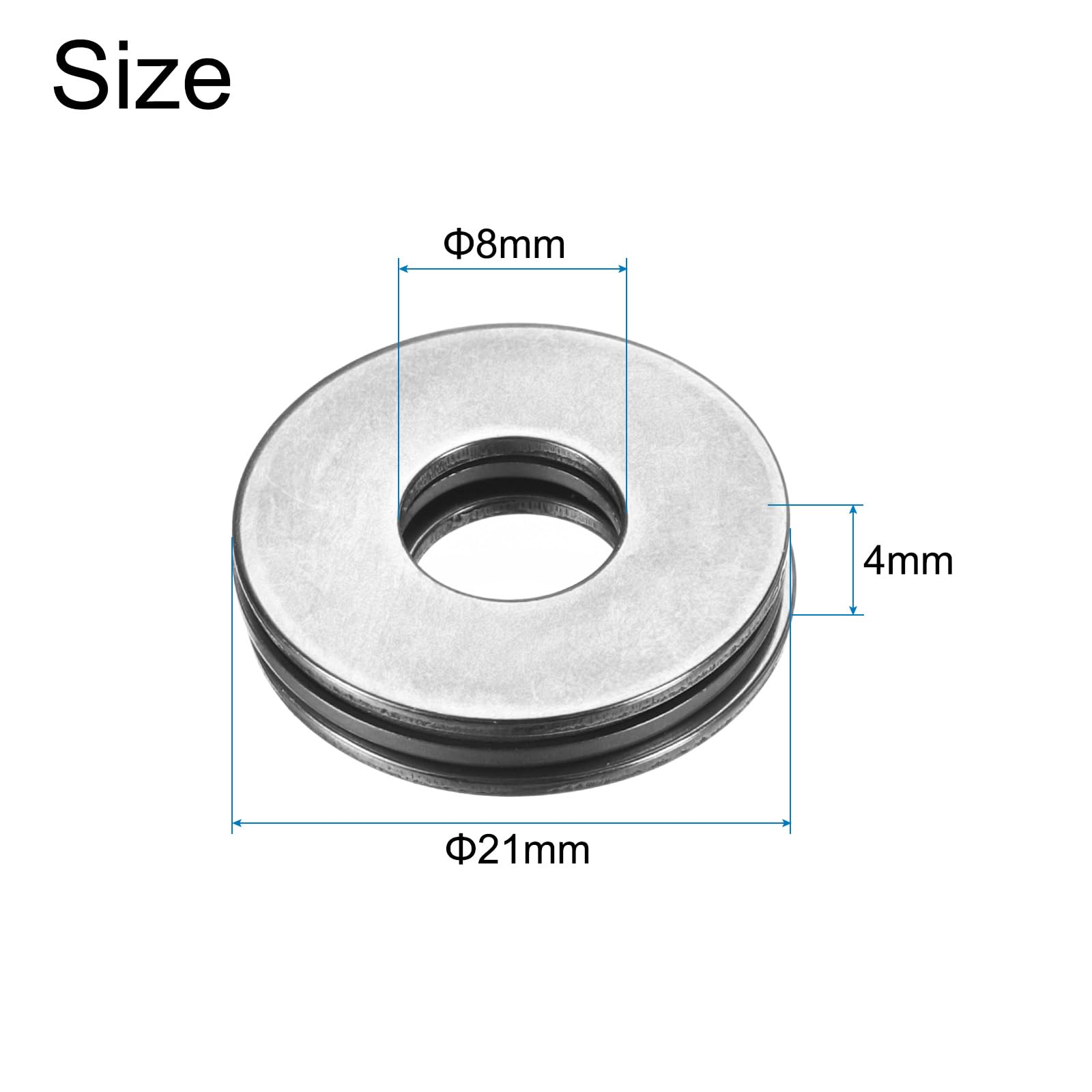 QUARKZMAN AXK0821+2AS łożysko igiełkowe osiowe łożysko dociskowe z podkładkami łożyskowymi, średnica otworu 8 mm, średnica zewnętrzna 21 mm, grubość całkowita 4 mm do wspomagania kierownicy kosiarki i