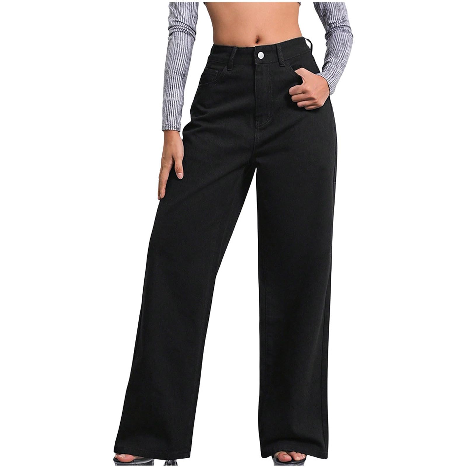 Bidobibo Womens Jeans Trendy High Waisted Straight Leg Jeans Distressed Wide Leg Jeans for Women Trendy Flare Denim Pants