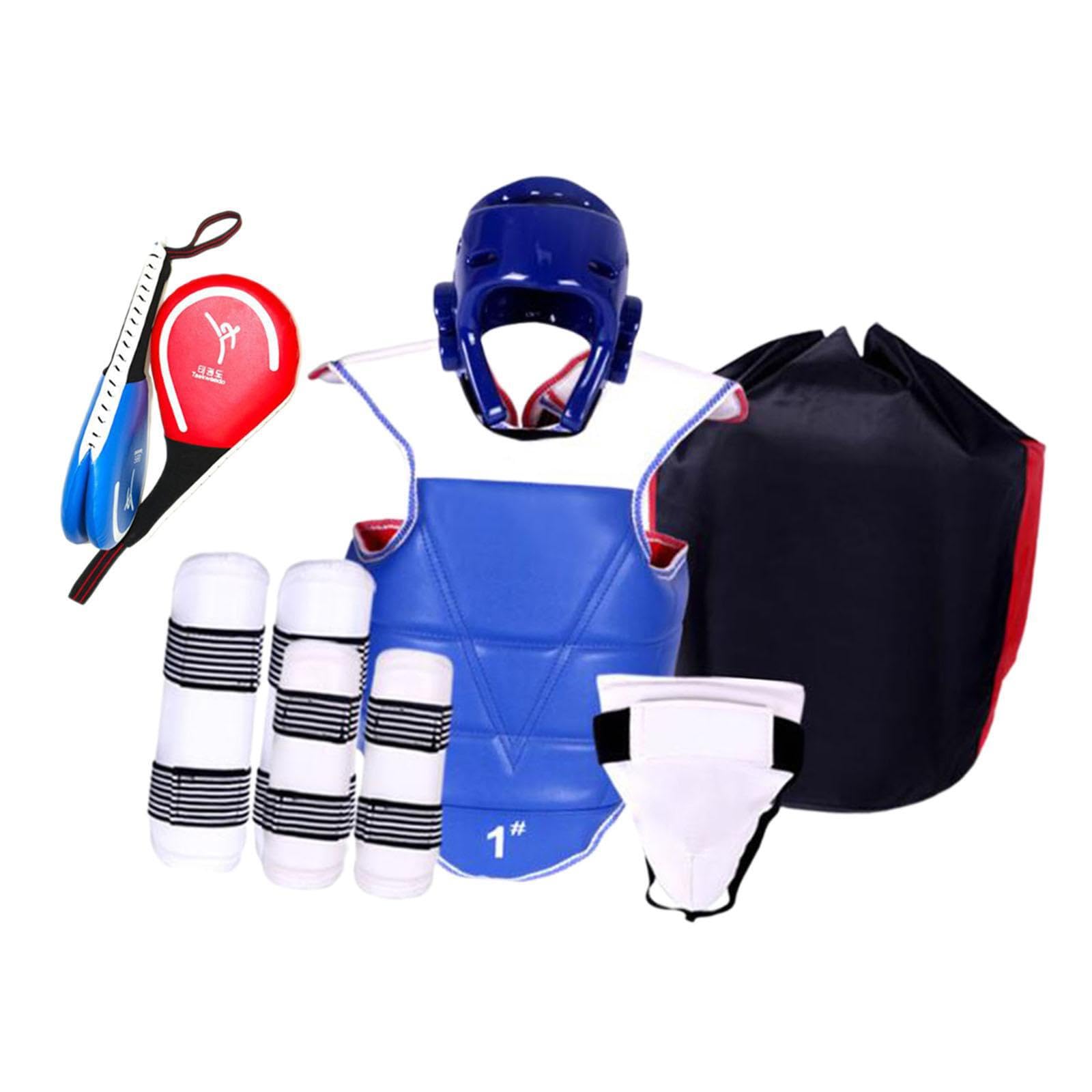 Set di attrezzature per sparring per karate | Copricapo Parastinchi Protezioni Borsa per riporre Facile trasporto Protezione per il torace Taekwondo imbottita regolabile