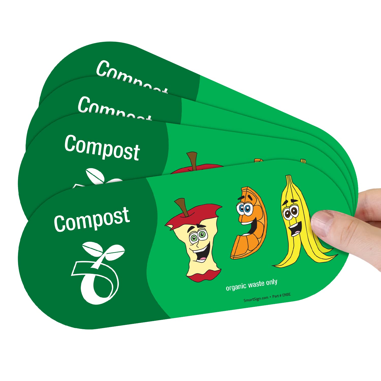 SmartSign (Pack of 4) 3.75 x 9 inch “Compost - Organic Waste Only” Recycling Sticker Labels with Symbol, 5 mil Laminated Polyester with SuperStick Adhesive, Multicolor image 2