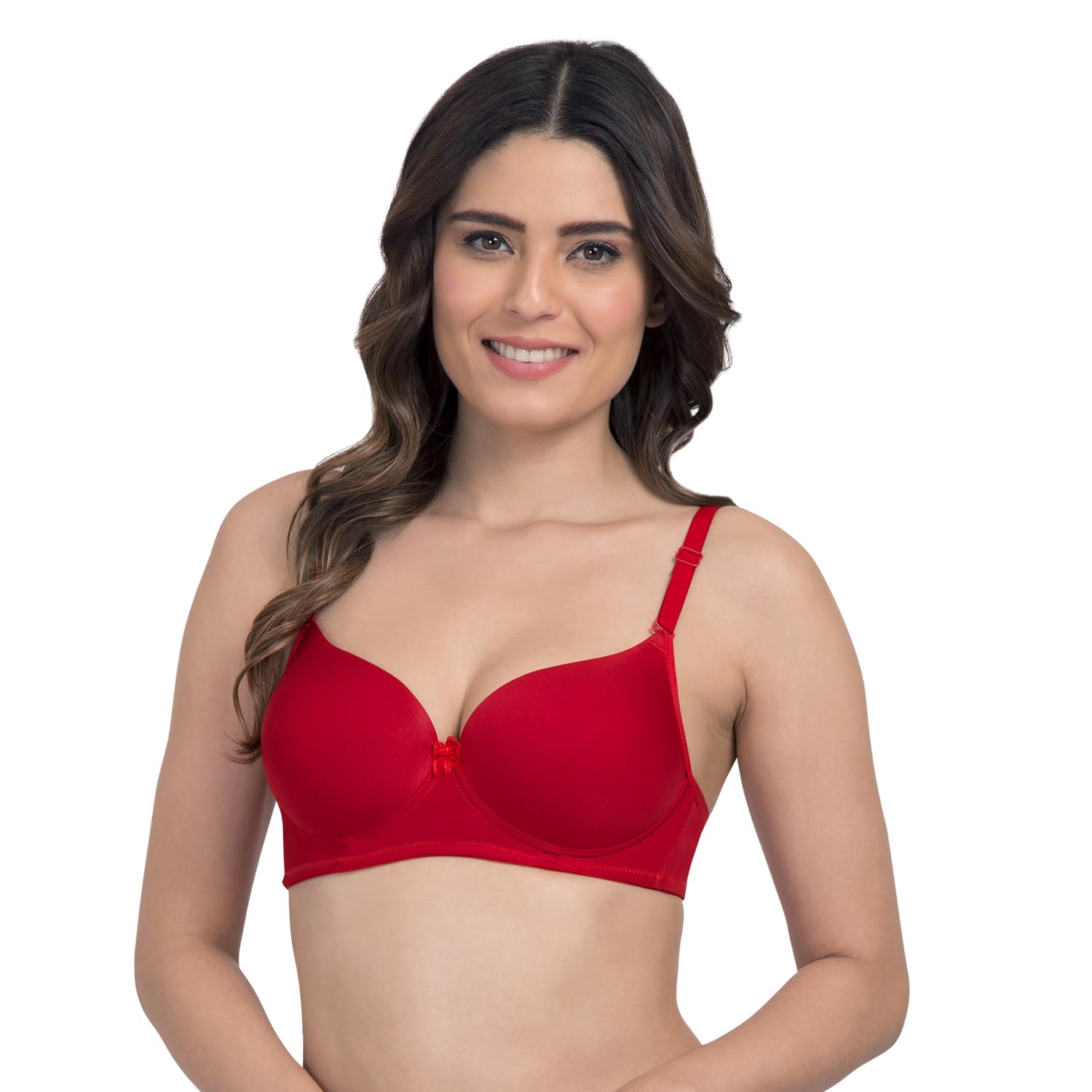 tweens Heavily Padded Semi Push-Up Bra - Soft Polyamide Fabric - 3/4th Coverage, Wireless, Multiway Straps, Seamless - Everyday T-Shirt Bra (TW-1570-RD-1PC-34C) Red-picture-22