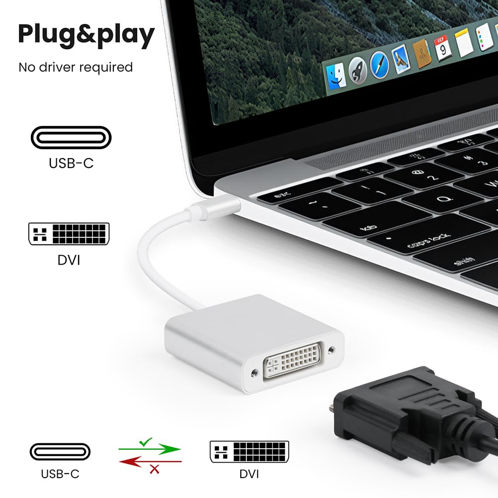 AXFEE Adattatore da USB C a DVI, Adattatore DVI 4K, Compatible Con MacBook Air/i-Pad Pro 2018, MacBook Pro 2018/2017, Samsung Galaxy S10/S9, Surface Book 2 -Argento