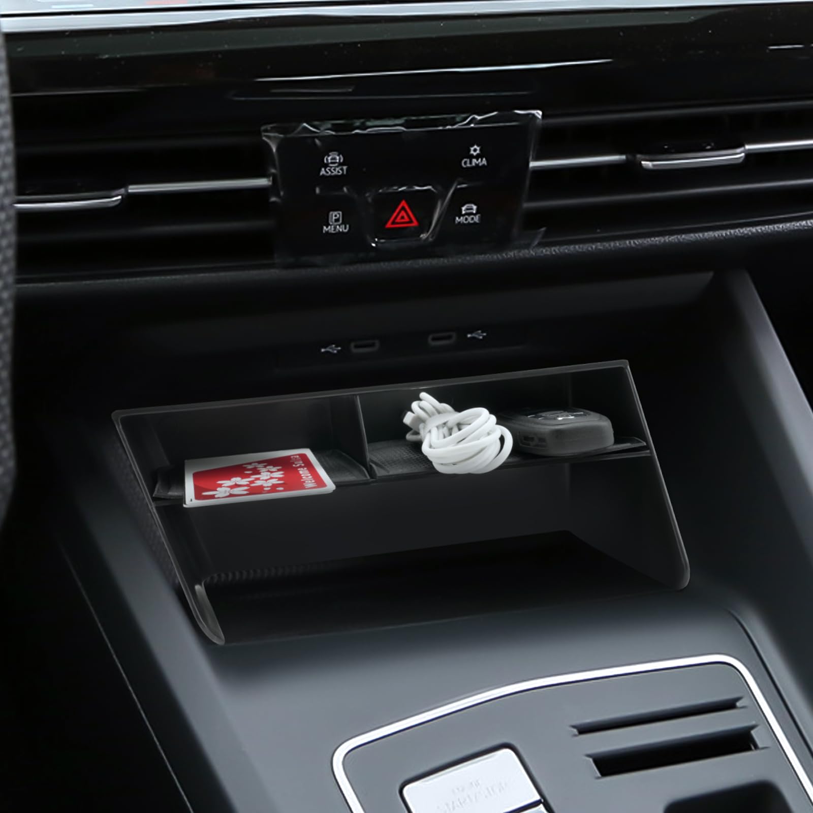 Scatola Portaoggetti del Console Centrale Compatibile con VW Golf 8 8.5 GTI GTD GTE 2020-2025, Console Centrale Portaoggetti, Golf 8 Accessori Braccioli Organizer con Tappetino Nero