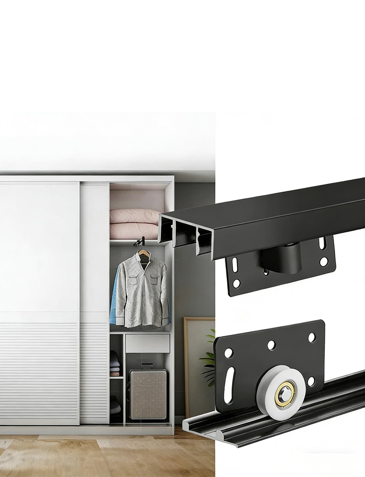 Kit de reemplazo de Ruedas Silent Glide para Puertas corredizas de Armario de Alta Resistencia con Sistema de Triple Carril (120 cm/47 Pulgadas)