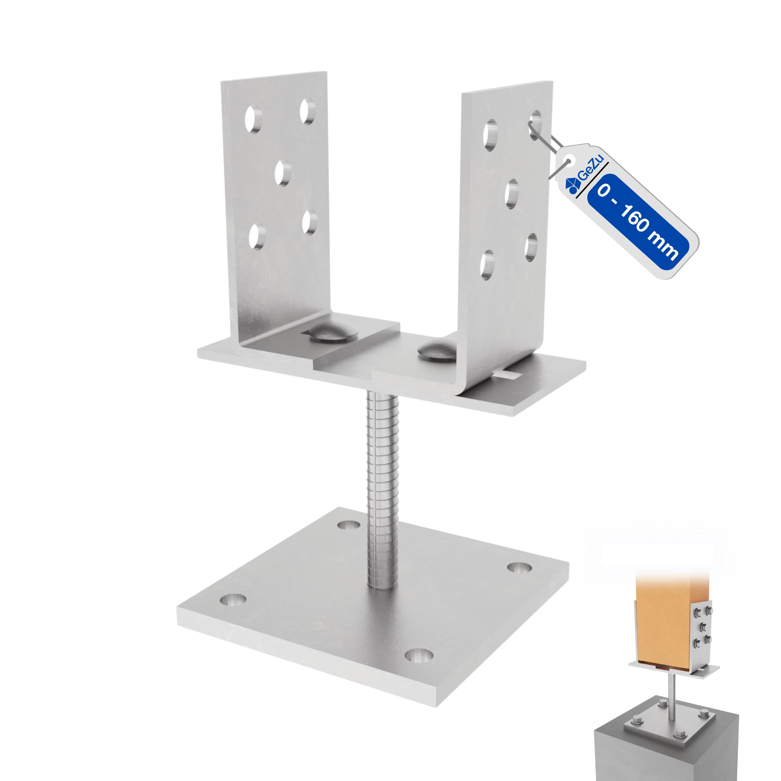 Supporto per Palo a U Regolabile 100x100 mm Zincato Elettroliticamente 0-160 mm