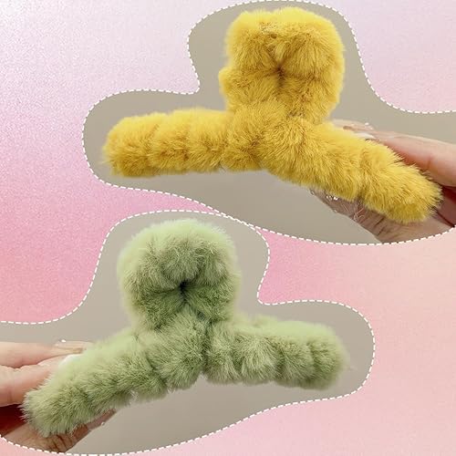 Miniatura 7 de Paquete de 2 pinzas para el pelo de felpa, pinzas grandes de medio moño mullidas para cabello grueso y fino, lindo antideslizante y esponjoso para
