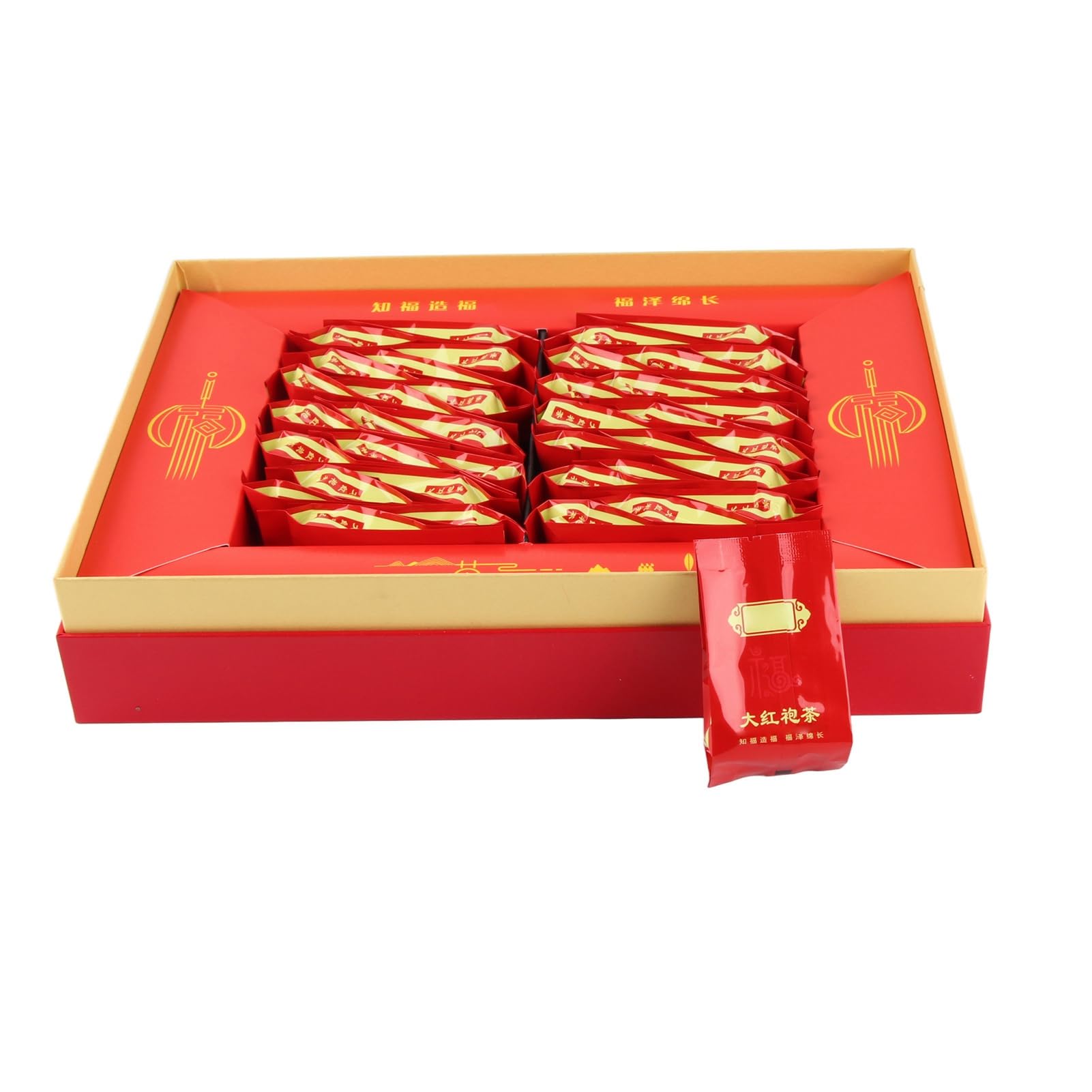 Chińska Herbata Da Hong Pao - Fujian Rock Oolong Luźna Herbata Liściasta z Pudełkiem, Złoc i Klarowna Zupa, Zapach Orchidei, Pakowana Pojedynczo, 24 Paczki, Wręczanie