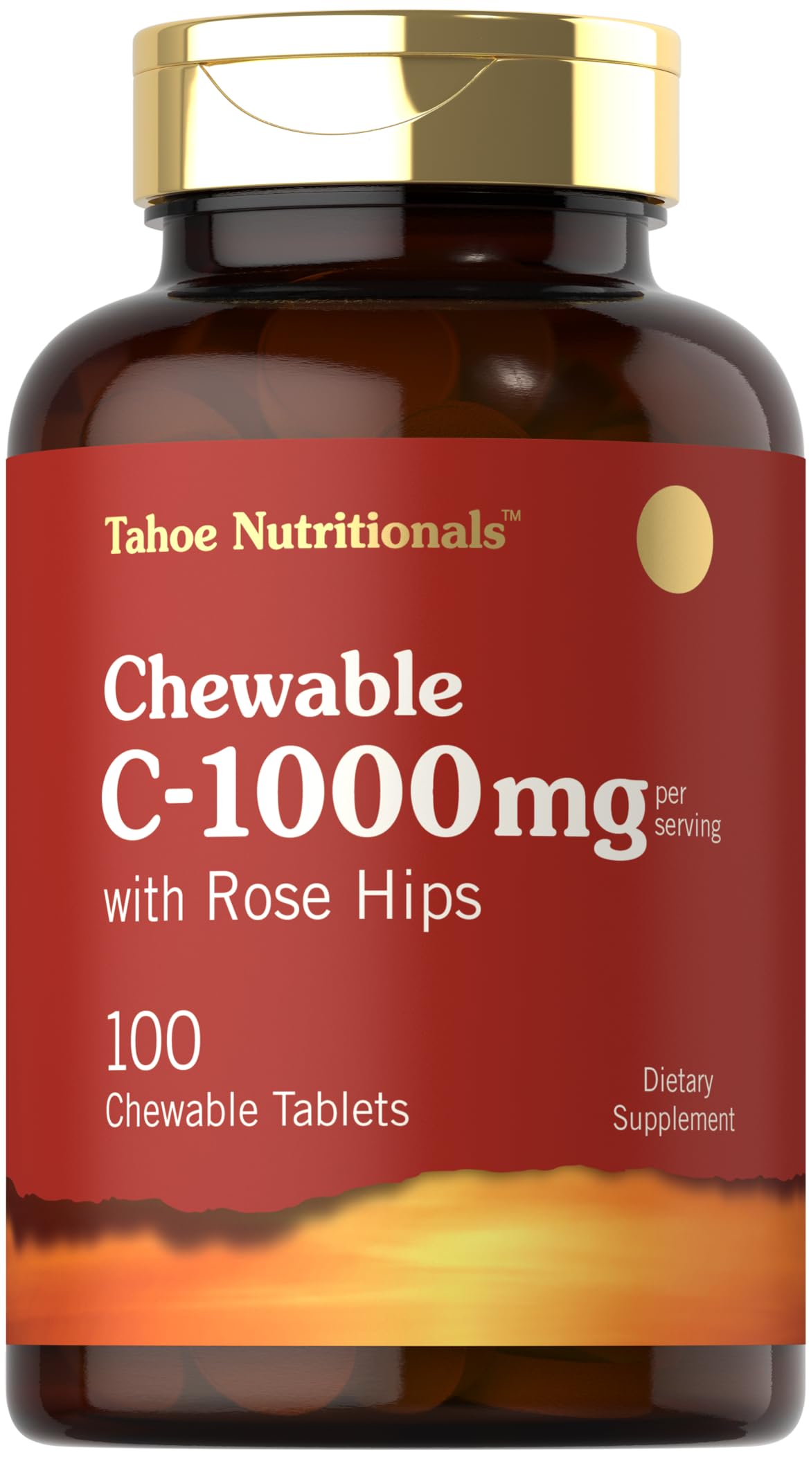 Vitamin C Chewables | 1000mg | 100 Tablets Natural Orange Flavor | Vegetarian, Non-GMO & Gluten Free Supplement | Tahoe Nutritionals
