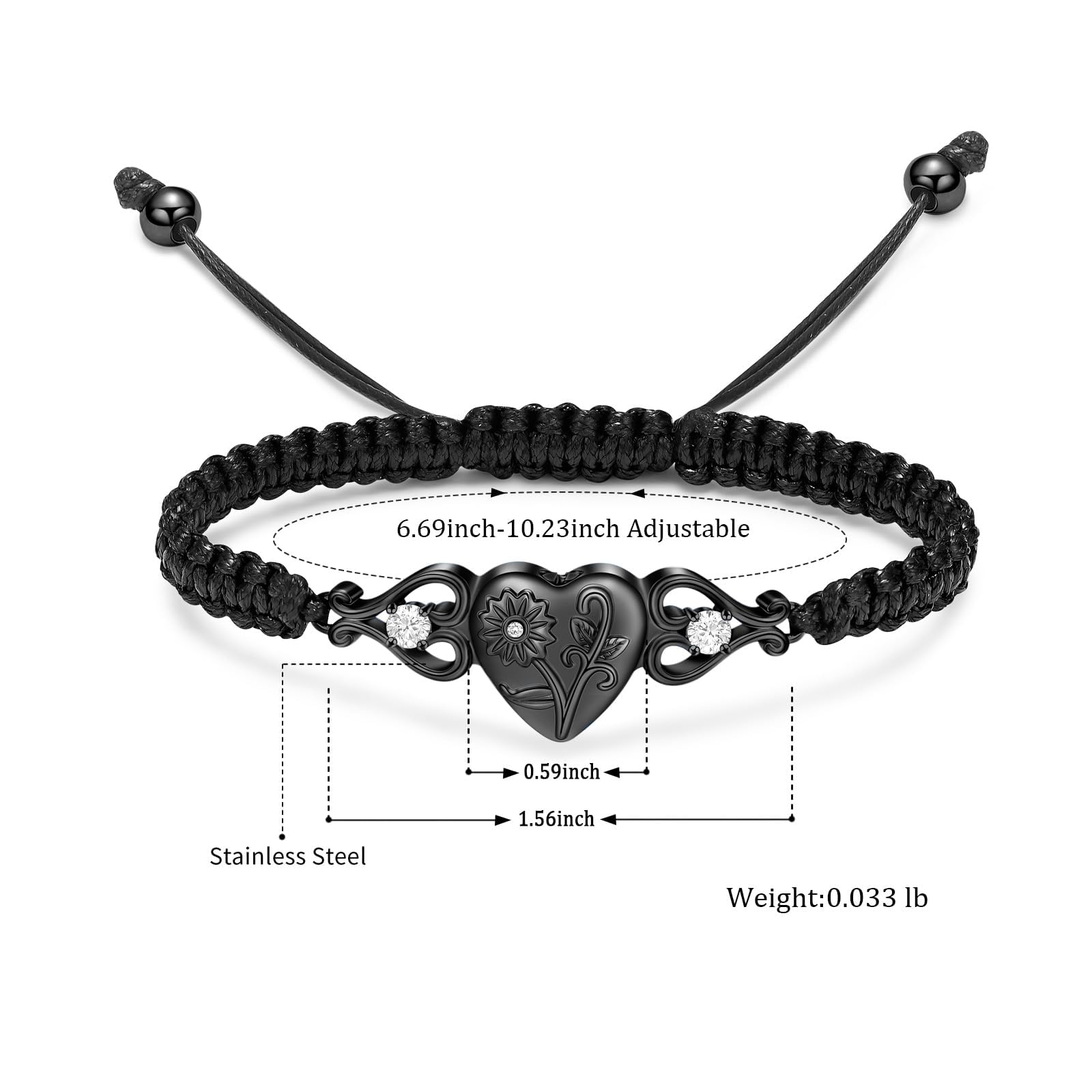 QGJNSGC Double Heart Cremation Bracelet for Ashes for Women Stainless Steel Sunflower Urn Bracelet Memorial Jewelry Loved Ones Human Pet Funeral Keepsake Gift Adjustable Bangle - Image 2