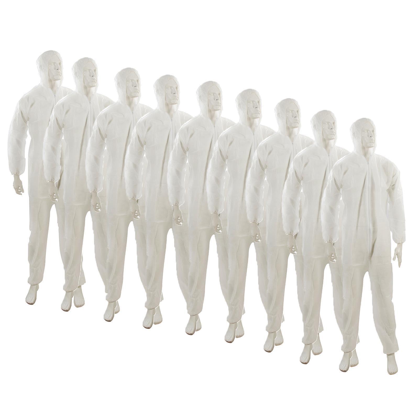Dapetz Unisex White ® 10-Pcs Disposable Paper Suit Protective Overall Coveralls Medium 170Cm 67" Non-Woven Polypropylene Coverall New Zip-Up Front Elasticated Hood, Cuffs & Ankles Zip Fastening For Secure Fit