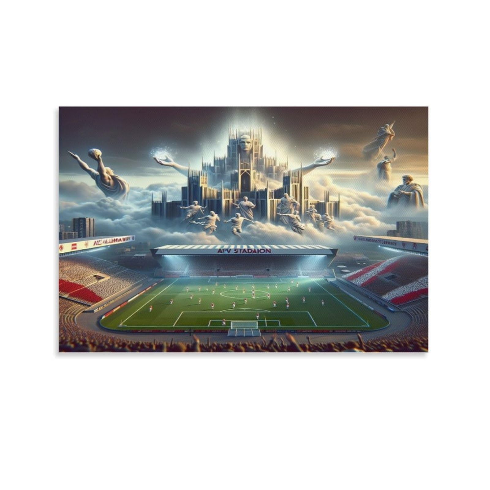 CPLVKWRQJ Soccer Stadium Fantasy Single Piece Fantasy Stadium Floating Heavenly Palace Canvas Wall Art - Housewarming Gift Bedroom Canvas Painting Ready to Hang Decor 24x36inch(60x90cm)