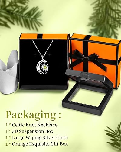 Miniatura 4 de BDL Collares de piedra natal para mujer, plata de ley 925 con diseño de bruja, sol y luna, regalos de