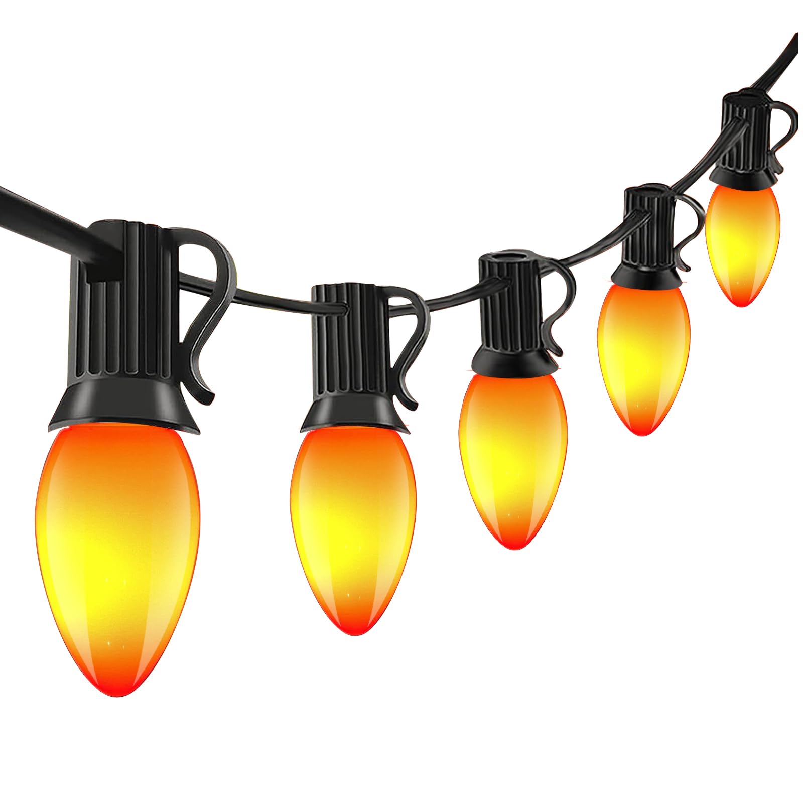Abeja C7 Orange LED String Lights 25Ft Outdoor Orange String Lights with 27 Ceramic Orange Bulbs (2 Spare), Hanging Halloween Decorations Lights for