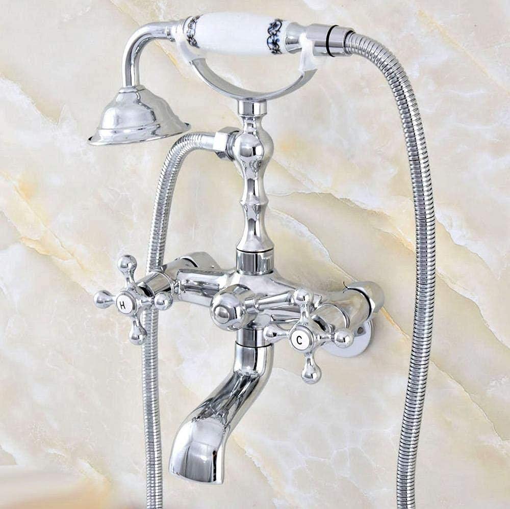 DFGHNBVC Shower Set Faucet Polished Chrome Bathtub Shower Faucets Set Dual Knobs Mixer Tap Wall Mounted Bath Shower Set Swivel Tub Spout