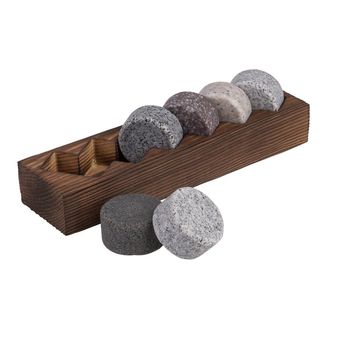 BARTENDER Set 6 dischi da whisky con base in legno
