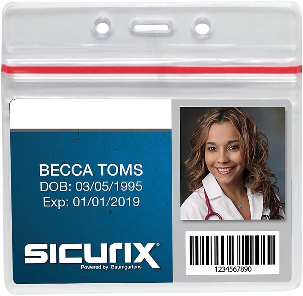 Baumgartens Sealable ID Badge Holder - Horizontal - Vinyl - 50 / Pack - Clear