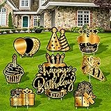 RUODON 18 Inches Happy Birthday Yard Sign Giant Waterproof Black Gold Happy Birthday Lawn...