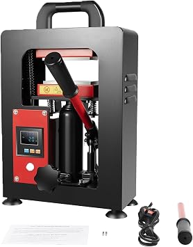 5 Ton Hydraulic Heat Press Machine, 1200W Dual 4.724.72 Inch Heating Plates, Adjustable Temp & Time Heat Transfer Press for Textile Printing Oil Extraction-Black Red