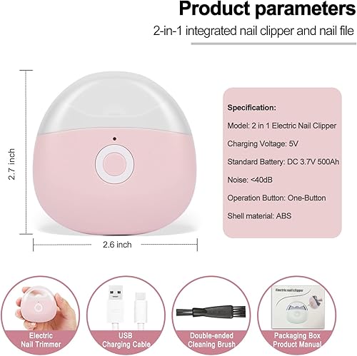 Miniatura 6 de Cortauñas eléctrico automático con luz LED y 2 velocidades con almacenamiento de restos de uñas, recortadora de uñas de seguridad recargable por USB