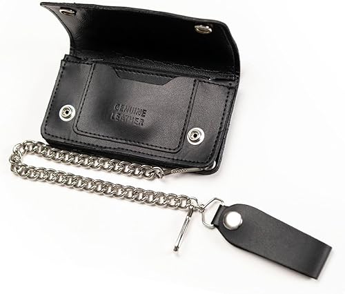 Miniatura 4 de Milwaukee Leather MLW7882 - Cartera de motociclista de piel negra de 6 pulgadas con bolsillo exterior, cadena de acero inoxidable antirrobo