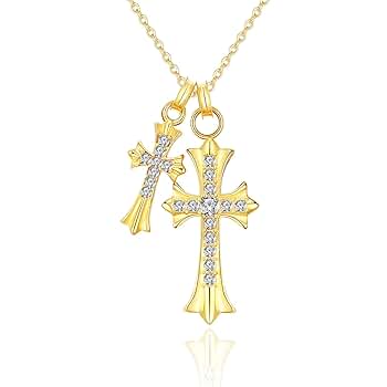 未使用クロス　ネックレス　チェーン長め スワロフスキー Hiina Rose】／メタルリング×スワロフスキー・クロス チェーン